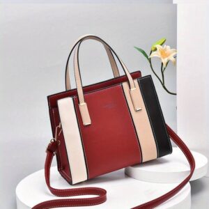 Fashionable Shopping Bag With Colour Contrast, Ladies Shoulder Bag With Top Handle, Colourful Patchwork Shoulder Bag